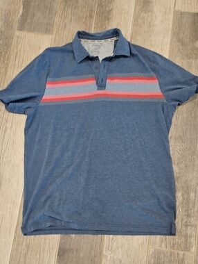 Men's Flag & Anthem Blue Polo Shirt with Red Stripe Detail